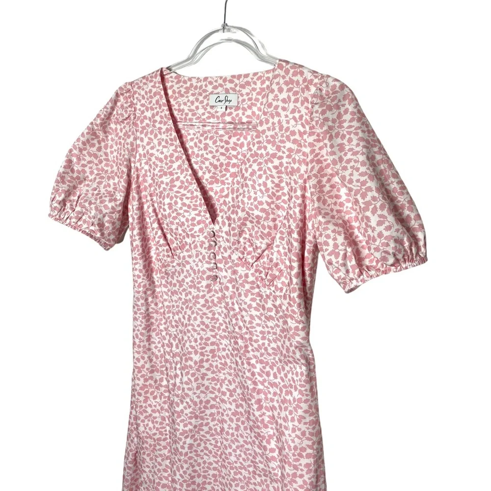 Coco Shop | Antigua Pink Floral Puff Sleeve Midi Dress Small